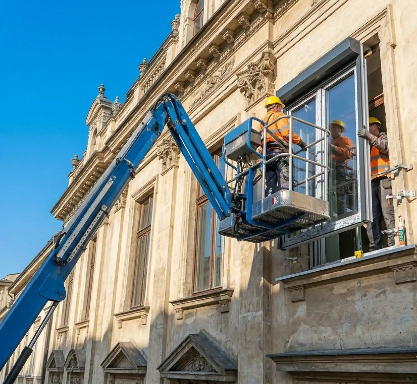 Wymiana okien z podnośnika koszowego w Krakowie